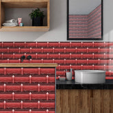 Brick Red Marble Textured Peel and Stick Floor Stickers Luxury Tiles 9pcs